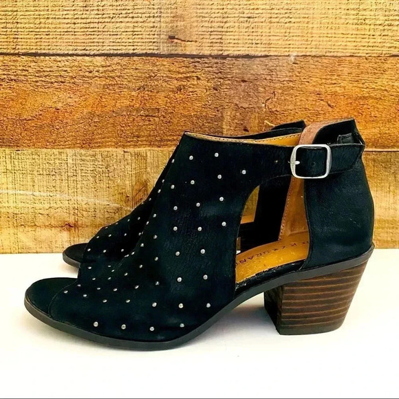 Lucky Brand Bankks Leather Studded Peep Toe Booties - Picture 2 of 9